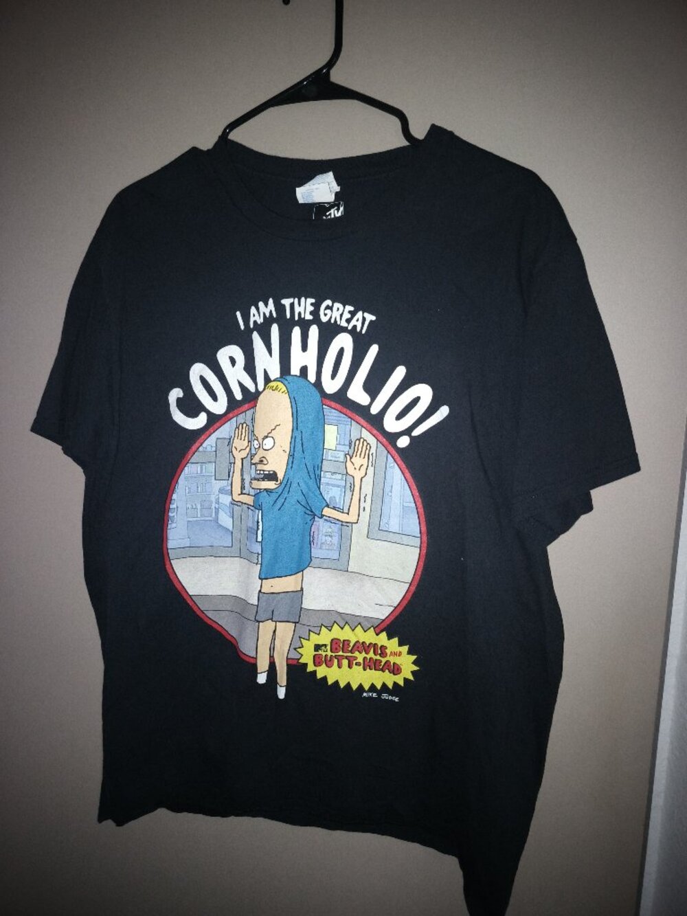 BLACK MTV BEAVIS and BUTTHEAD I AM THE GREAT CORNHOLIO ! T SHIRT SIZE LARGE